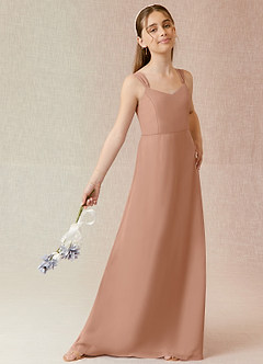 Azazie Denice Junior Champagne Rose A-Line Chiffon Dress image4