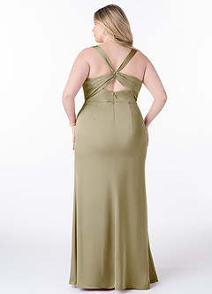 Azazie Mero Robes de demoiselle d'honneur Robe Fourreau en Satin extensible Plissée Vert Mousse image7