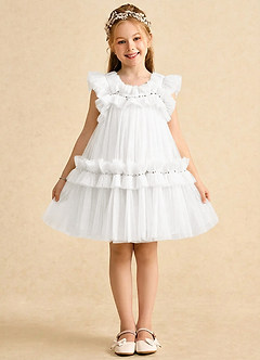 Azazie Veya Flower Girl Klänningar Klä A-Line i Tyll Paljetter image3