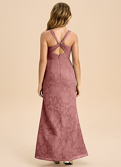 Azazie Mero Junior Vestido de Rosa Polvorienta de Devorado Floral de Corte Recto con Plisado image8