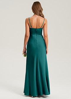 Azazie Lidia Bridesmaid Dresses Peacock Mermaid Side Slit Stretch Satin Dress image2