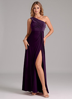 Azazie Brooke Brautjungfernkleider A-Linie One-Shoulder Samt Kleid Traube image1