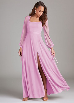 Azazie Leonia Robes de demoiselle d'honneur Robe Trapèze en Maille Manche longue Rose Bonbon image2
