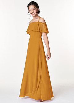 Azazie Maggie Junior Butterscotch A-Line Off the Shoulder Chiffon Dress image5