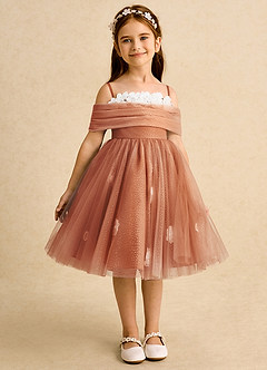 Azazie May Flower Girl Dresses Cinnamon Ball-Gown Pleated Tulle Dress image1