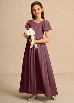 Azazie Joss Flower Girl Dresses Sangria A-Line with Sleeves Chiffon Dress image11