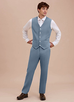 front Ethan 더스티 블루 세련된 직조 슈트 조끼