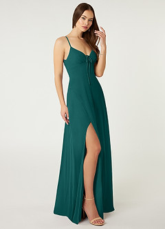 Azazie Minie Bridesmaid Dresses Peacock A-Line Bow Chiffon Dress image4