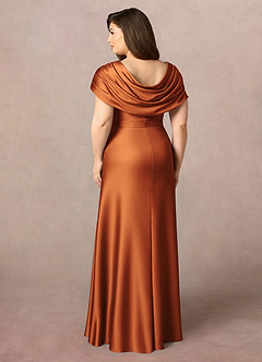 Azazie Branford Vestidos para mãe da noiva Vestir Canela de Cetim elástico de Linha A com Plissado image10