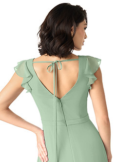 Azazie Claudine Final Sale Matcha A-Line Flutter Sleeve Chiffon Dress image6