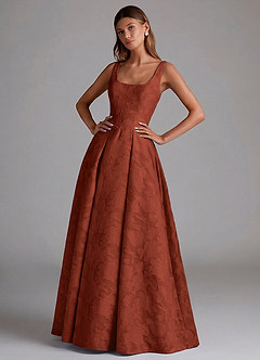 Azazie Amalie Robes de demoiselle d'honneur Robe Trapèze en Blumen-Burnout Plissée Terracotta image1