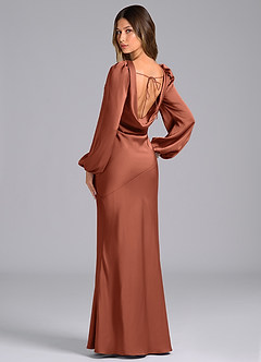Azazie Rylina Bridesmaid Dresses Clay Mermaid Long Sleeve Stretch Satin Dress image5