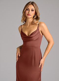 Azazie Aimee Bridesmaid Dresses Auburn A-Line Sweetheart Neckline Stretch Satin Dress image5