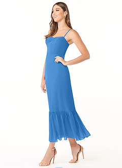Azazie Justina Robes de demoiselle d'honneur Robe Trapèze en Mousseline de soie Encolure en Forme de Cœur Geai Bleu image3