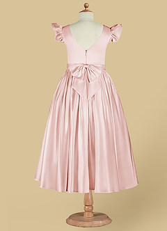 Azazie Violeta Flower Girl Dresses Blushing Pink Ball-Gown Bow Matte Satin Dress image11