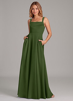 Azazie Shaude Bridesmaid Dresses Olive A-Line Pleated Chiffon Dress image1