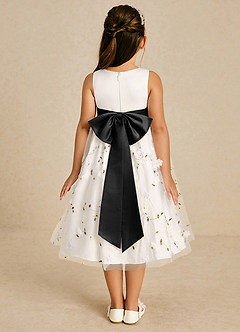 Azazie Pollie Flower Girl Dresses Ivory Black A-Line Bow Tulle Dress image2