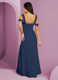 Barbie ♥ Azazie Robes de demoiselle d'honneur Robe Trapèze en Mousseline de soie Épaule décolletée Bleu Marine Foncé image6