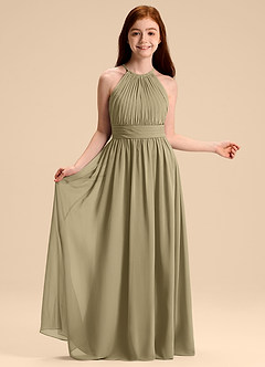 Azazie Malone Junior Vestido de Musgo Verde de Gasa de Corte en A con Plisado image6