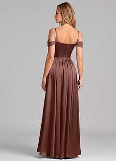 Azazie Raisa Bridesmaid Dresses Espresso A-Line Off the Shoulder Stretch Satin Dress image6
