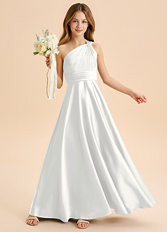 Azazie Charlize Junior White A-Line Pleated Stretch Satin Dress image1