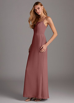 Azazie Tayla Bridesmaid Dresses Desert Rose Sheath Square Neckline Chiffon Dress image3