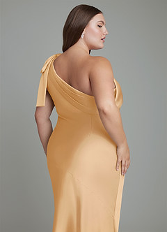 Azazie Yuanna Bridesmaid Dresses Gold Mermaid One Shoulder Stretch Satin Dress image14