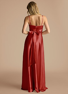 Azazie Oliana Bridesmaid Dresses Rust A-Line Pleated Metallic Satin Dress image3