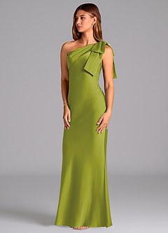 Azazie Yuanna Brudtärnklänningar Klä av Sjöjungfru i Stretch Satin Ena axeln Citrongräs image4