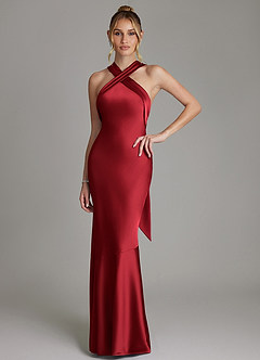 Azazie Reign Bridesmaid Dresses Scarlet Mermaid Pleated Stretch Satin Dress image1