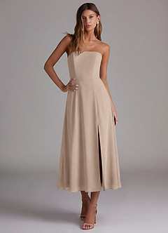 Azazie Wren Bridesmaid Dresses Taupe A-Line Strapless Chiffon Dress image4