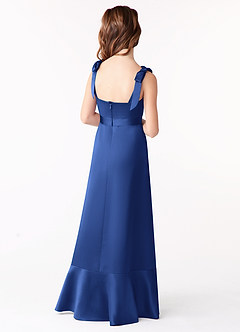 Azazie Barbara Junior A라인 절하다 스트레치 새틴 플로어 길이 주니어 신부 들러리 드레스 image3