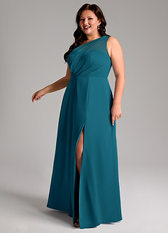 Azazie Phaedra Vestidos de madrinha de casamento Vestido Tinta Azul de Chiffon de Linha A com Um ombro image12