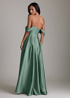 Azazie Loisa Abiti da Damigella Abito A-Line in Raso Elasticizzato a Spalla Scoperta Eucalipto image2