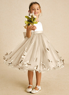 Azazie Sprout Flower Girl Dresses Champagne A-Line Bow Tulle Dress image2