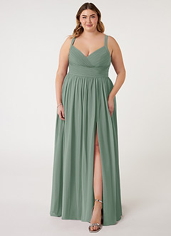 Azazie Chanel Bridesmaid Dresses Silver Sage A-Line Pleated Chiffon Dress image8