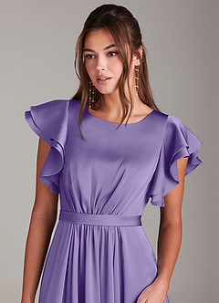 Azazie Daphne Modest Bridesmaid Dresses A-Line Ruched Stretch Satin Floor-Length Dress image5