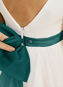 Azazie Kavi Flower Girl Dresses Ivory Peacock A-Line Bow Matte Satin Dress image6