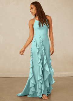 Christian Siriano Bridal for Azazie 1006 Robes de demoiselle d'honneur Robe Sirène en Mousseline de soie Rayé Aqua image4