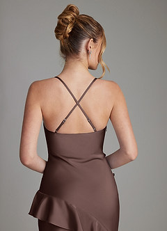 Azazie Jayda Jurken voor bruidsmeisjes Jurk van Stretch Satijn met A-Lijn Ruches Ganache image6