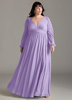 Azazie Norah Bridesmaid Dresses Lilac A-Line V-Neck Long Sleeve Chiffon Dress image6