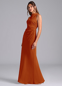 Azazie Evadne Bridesmaid Dresses Paprika A-Line Pleated Chiffon Dress image1
