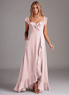 Azazie Lyra Bridesmaid Dresses Blushing Pink A-Line Chiffon Convertible Dress image3