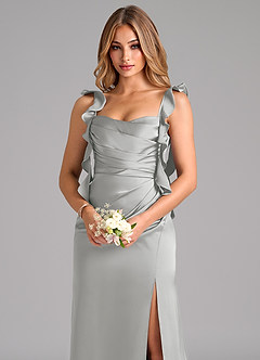 Azazie Jessamine Robes de demoiselle d'honneur Robe Trapèze en Satin extensible Corset Argent image7