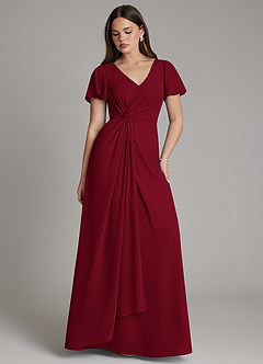 Azazie Kaya Final Sale Burgundy A-Line Pleated Chiffon Dress image1