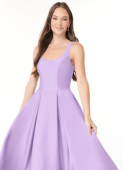 Azazie Neve Vestidos de damas de honor Vestido de Lila de Satén Elástico de Corte Princesa con Con bolsillos image5