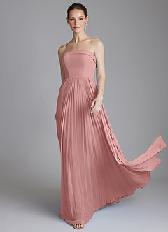 Azazie Mariana Brautjungfernkleider A-Linie Schulterfrei Chiffon Kleid Altrosa image1