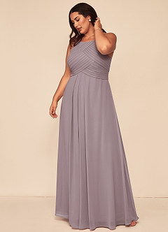 Azazie Ginger Bridesmaid Dresses Dusk A-Line Halter Pleated Chiffon Dress image12