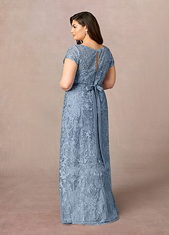Azazie Dorit Mother of the Bride Dresses Dusty Blue Sheath Scoop Lace Dress image9