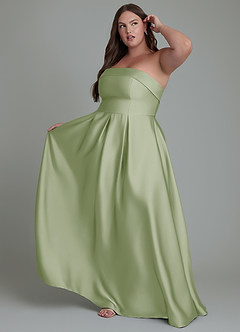 Azazie Lucienne Bridesmaid Dresses Dusty Sage A-Line Strapless Stretch Satin Convertible Dress image1